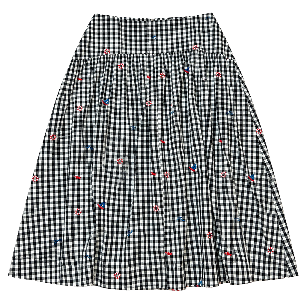 Free Assembly Embroidered Gingham Midi Skirt Size 16 Black White Nautical 1