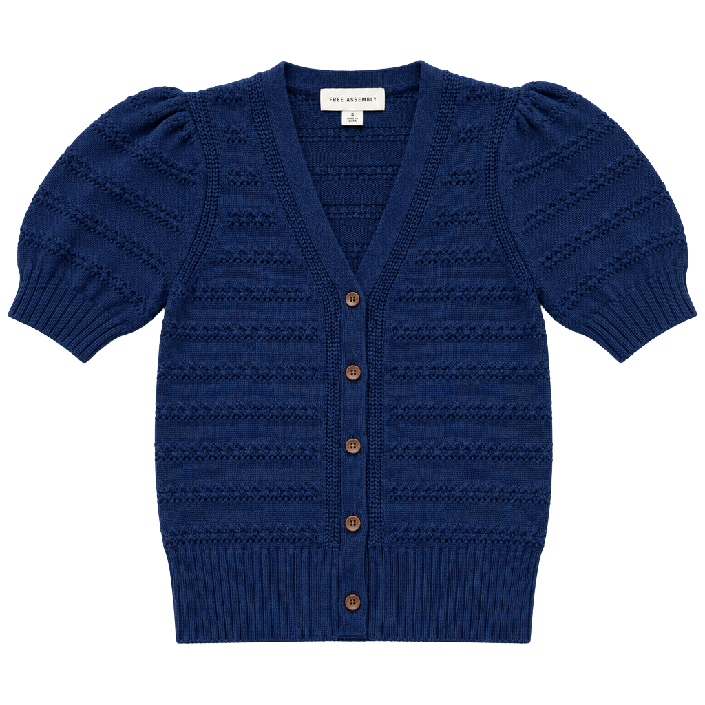 Free Assembly Puff Sleeve Cardigan Size XS Blue 1