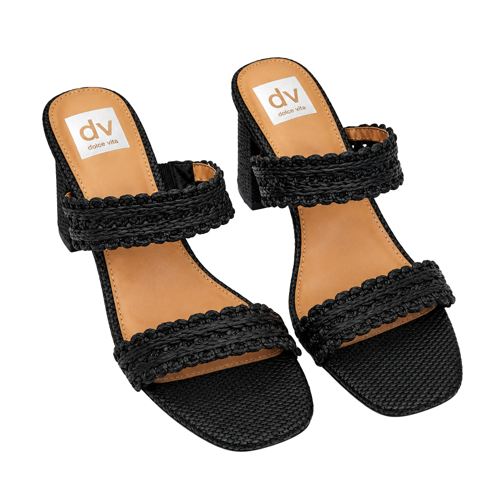 NWOT - DV Dolce Vita Hadlin Size 7.5 Black Woven Block Heel Sandals 1