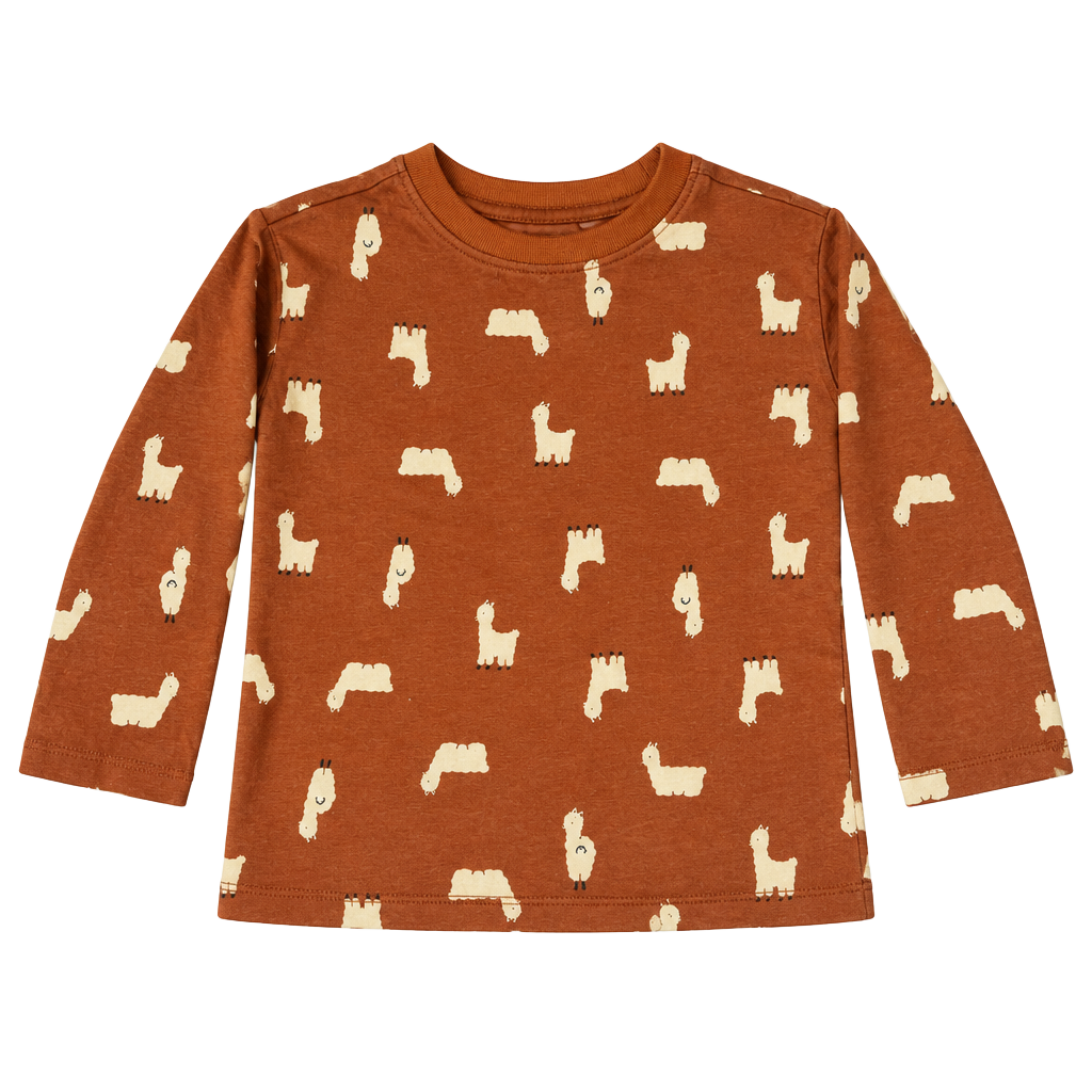 Hanna Andersson Llama Long Sleeve Tee Size 3T Brown Cotton 1