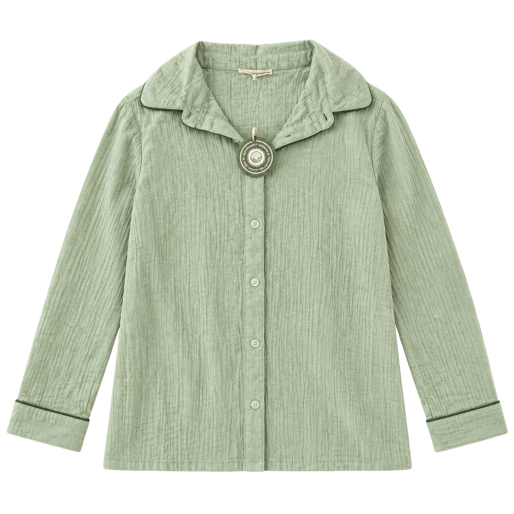 The Sunday Collective Long Sleeve Button-Up Shirt Size 10-11 Green Cotton 1