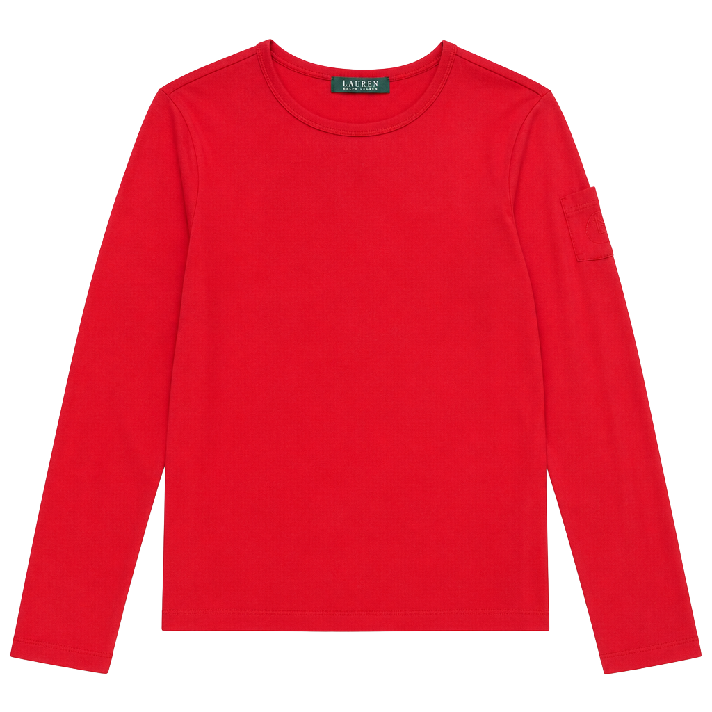 Lauren Ralph Lauren Long Sleeve Ribbed Tee Size M Red Cotton_169 1