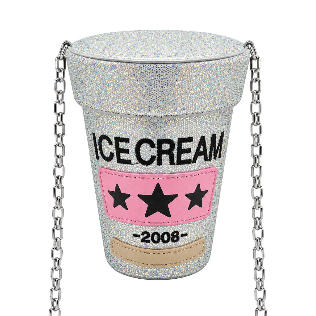 Hello 3Am Ice Cream Cup Crossbody Bag Silver Glitter 2008 1
