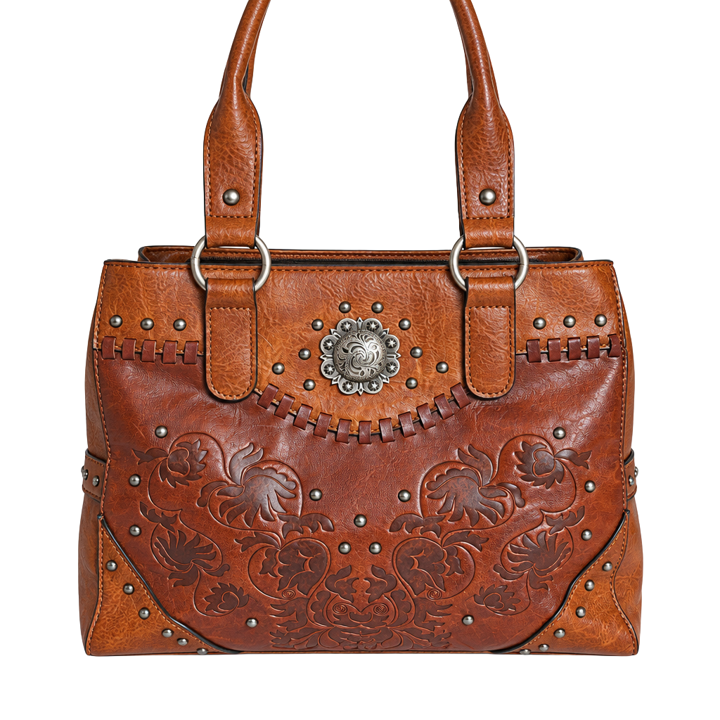 Lavawa Vintage Embossed Concho Studs Shoulder Bag Brown 1