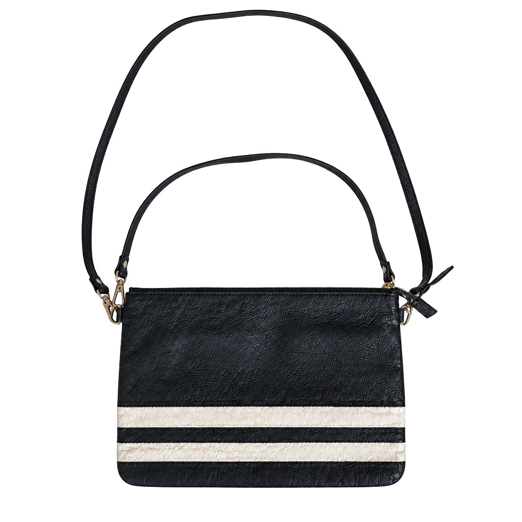 CAROLL Paris Genuine Cowhide Leather Navy Ivory Stripe Shoulder Crossbody Bag 1