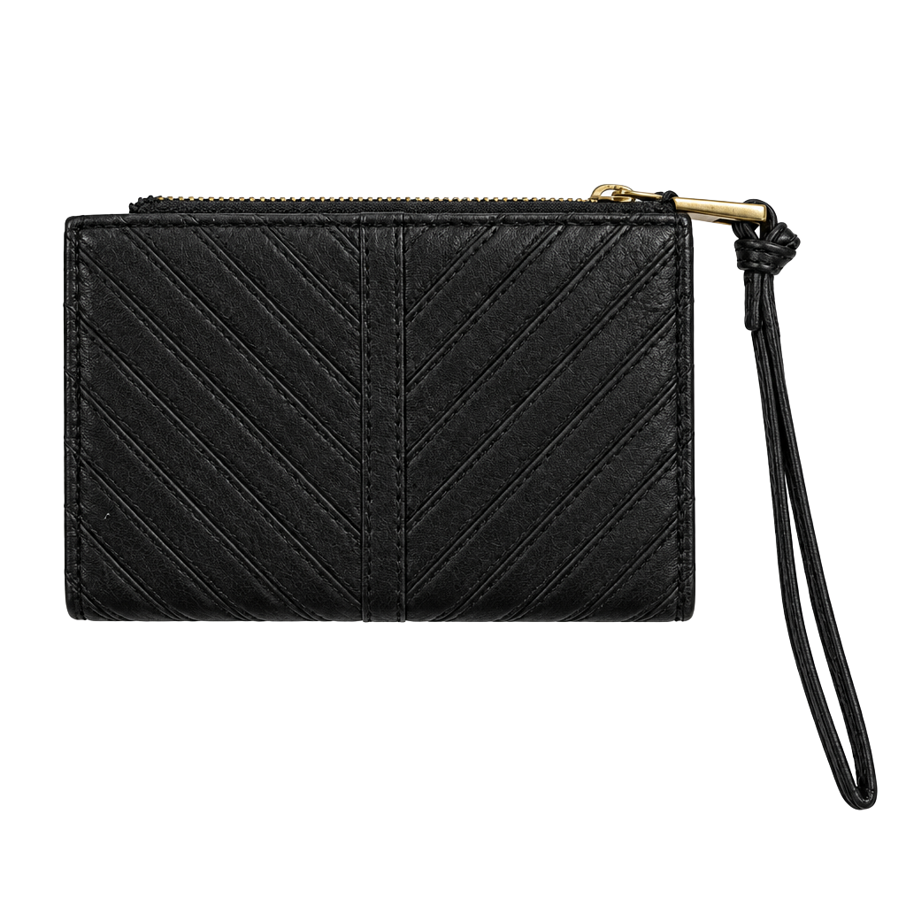Margot Black Leather Chevron Wristlet Wallet 1
