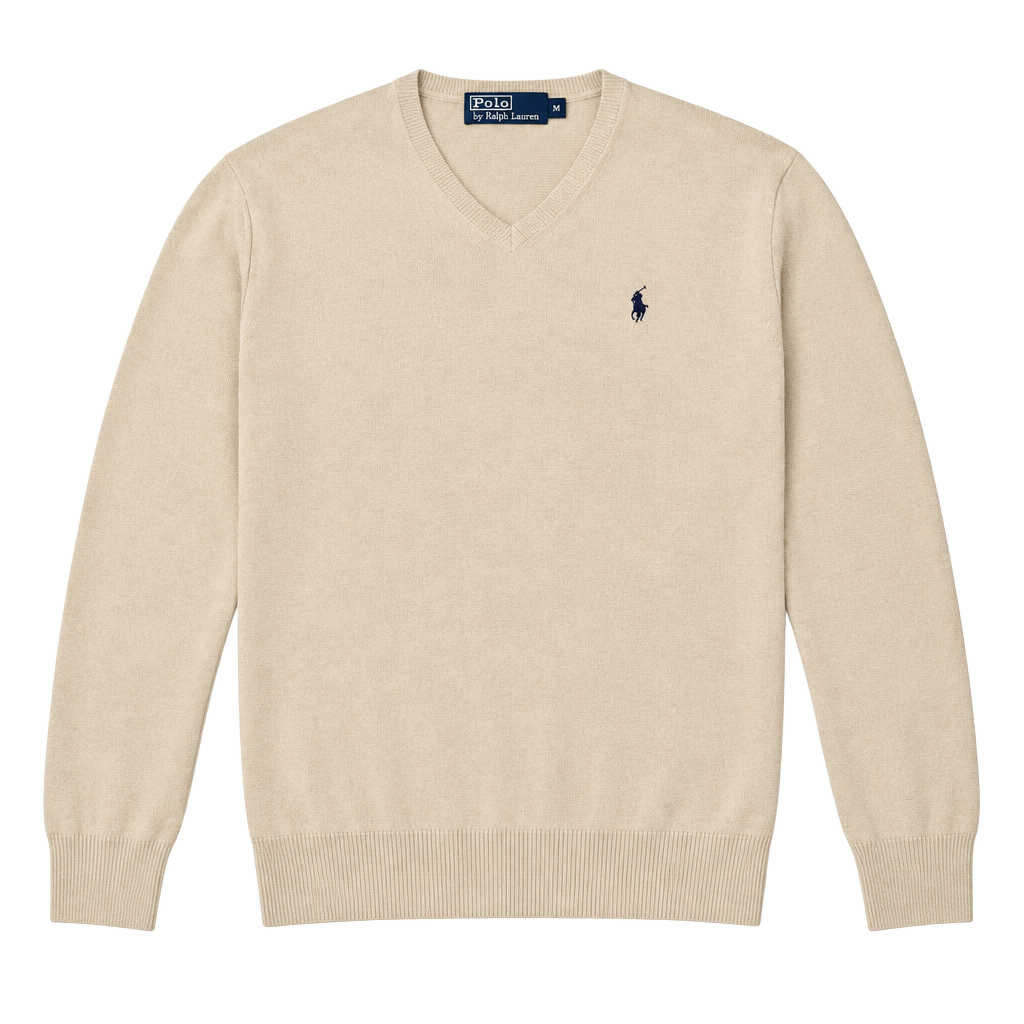 Polo Ralph Lauren V-Neck Sweater Size L Cream Pima Cotton 1