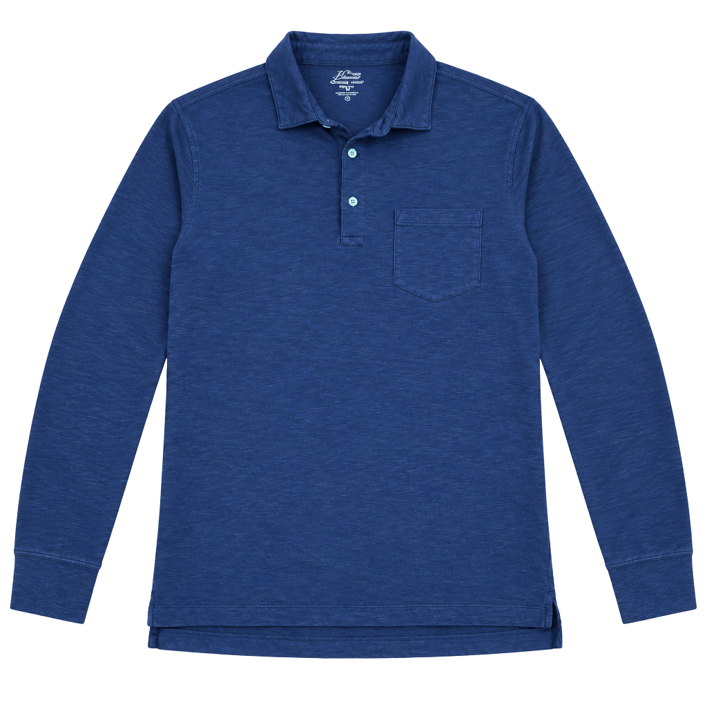 J.Crew Garment-Dyed Long Sleeve Polo Shirt Size MT Navy Pocket h1589 1