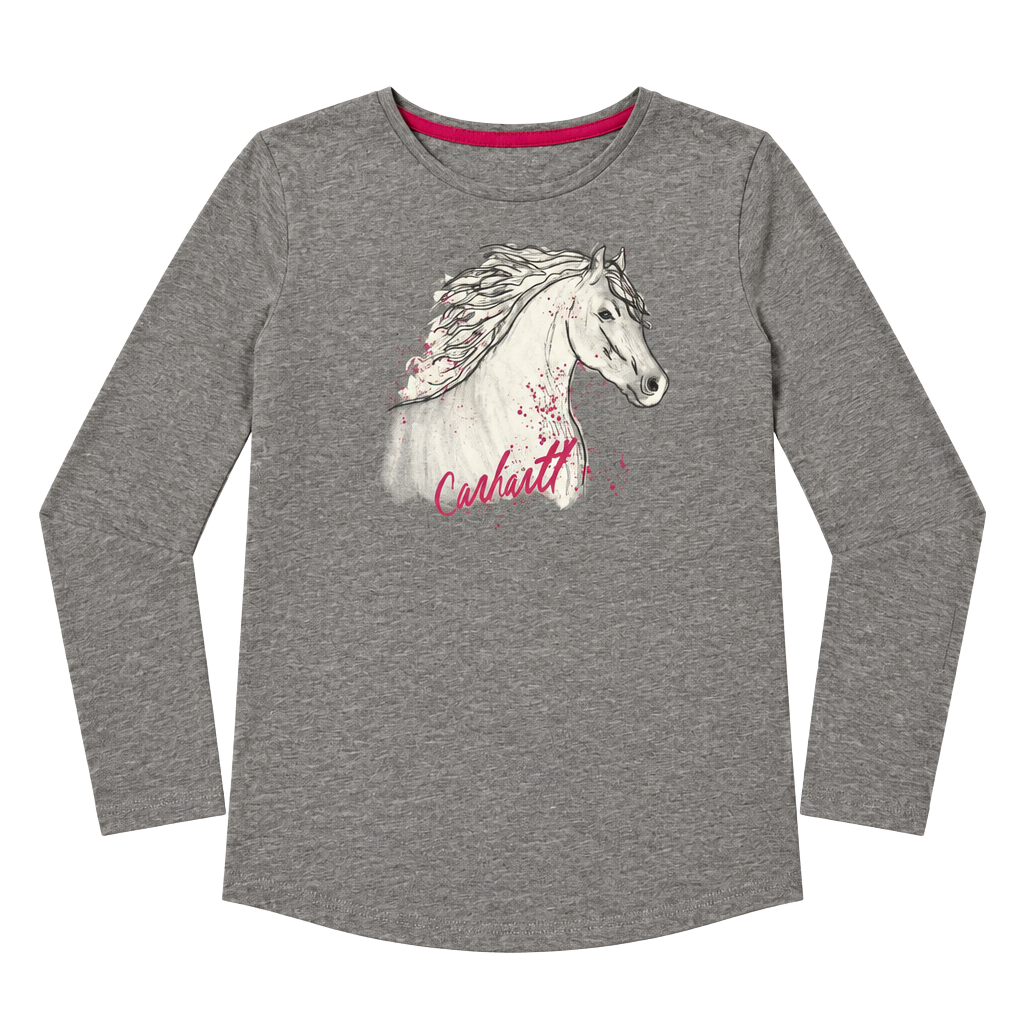 Carhartt Long Sleeve Horse Graphic Shirt Size XL (14) Gray Pink 1