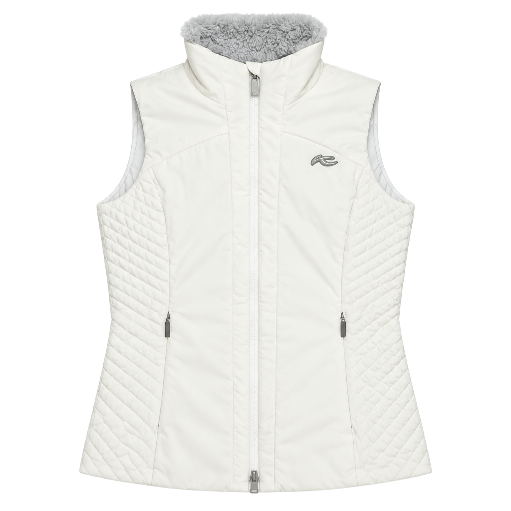 KJUS Macuna Vest Size 38/M White Quilted Insulated Faux Fur Collar 1