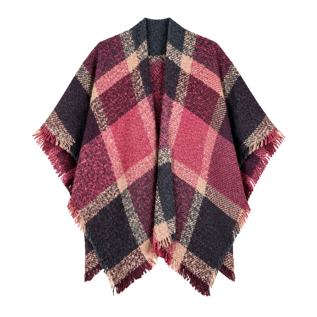 Alcott Plaid Poncho One Size Multicolor Fringe Scarf Shawl 1