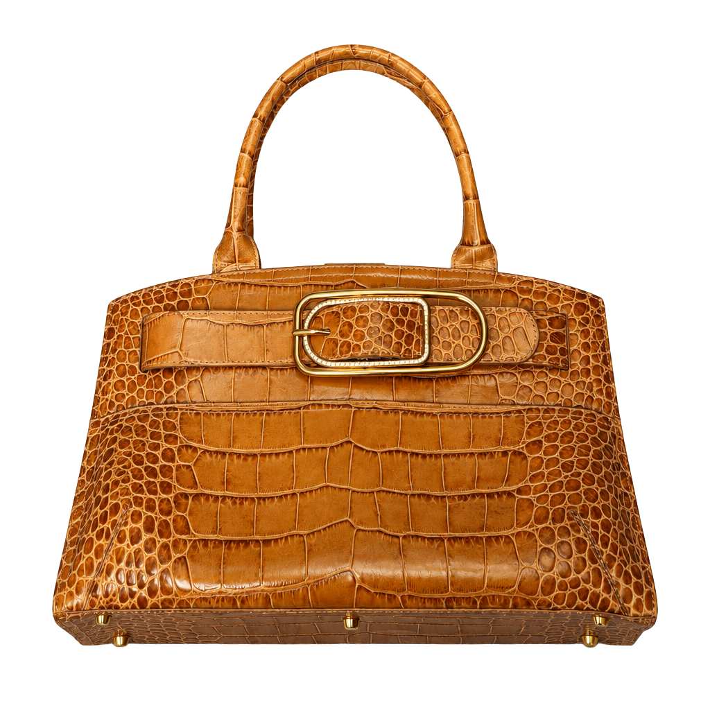 Vintage Furla Croc Embossed Leather Top Handle Bag 1