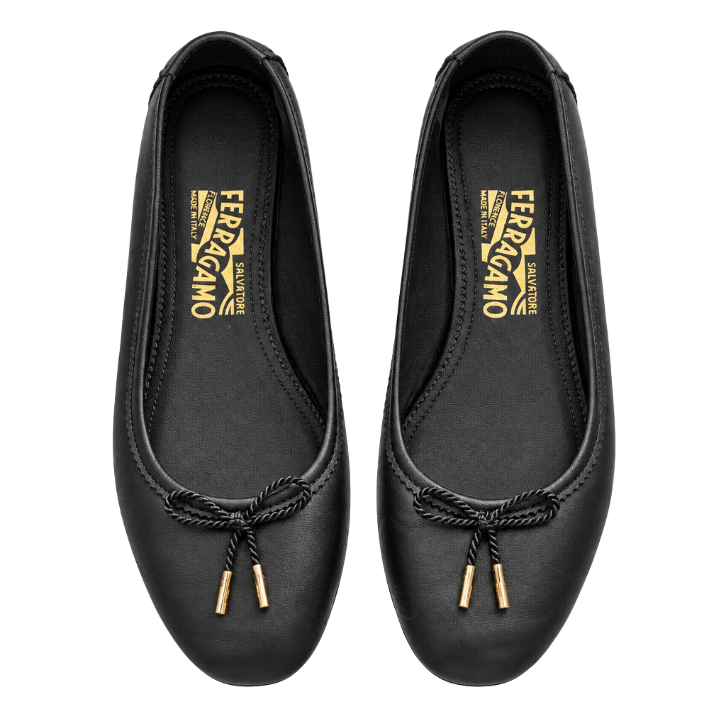 Salvatore Ferragamo Black Leather Bow Ballet Flats Size 7M 1