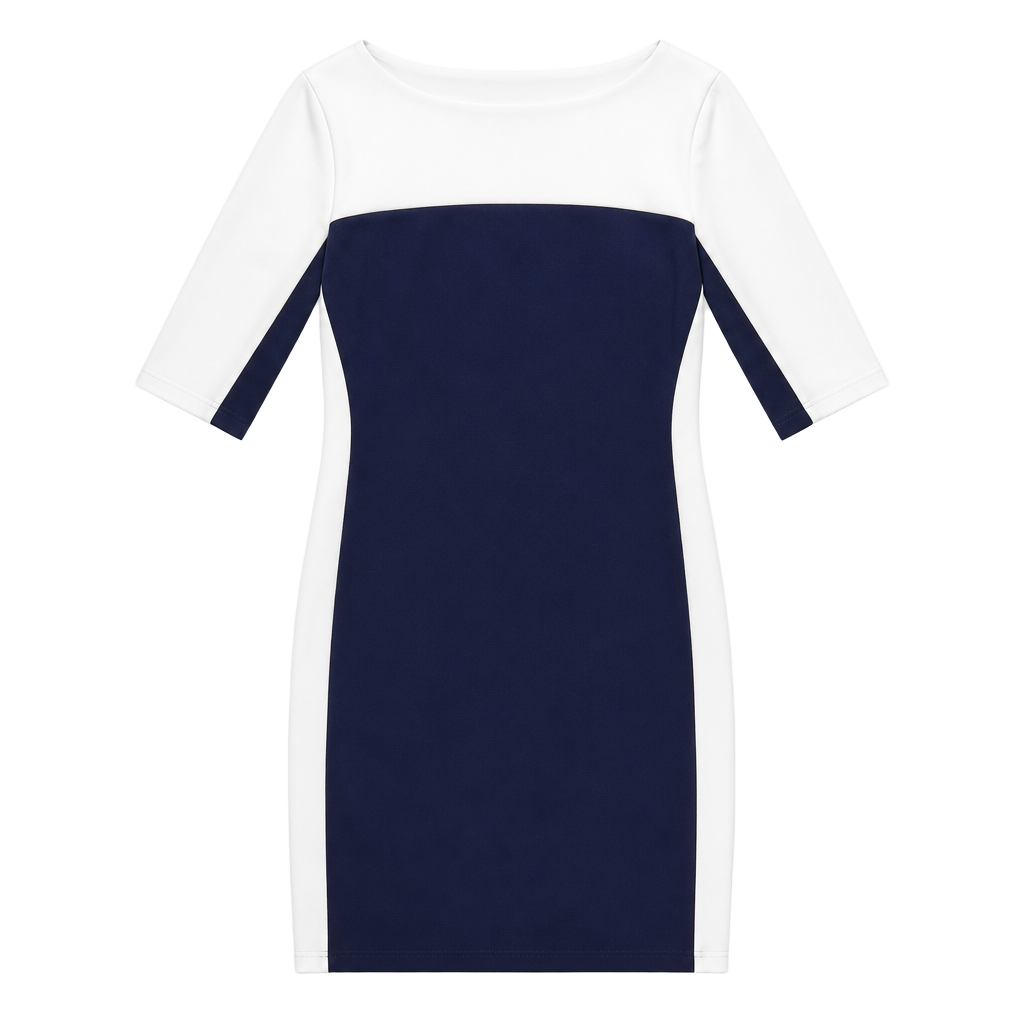 Lauren Ralph Lauren Navy and White Colorblock Ruched Sheath Dress Size 8 1