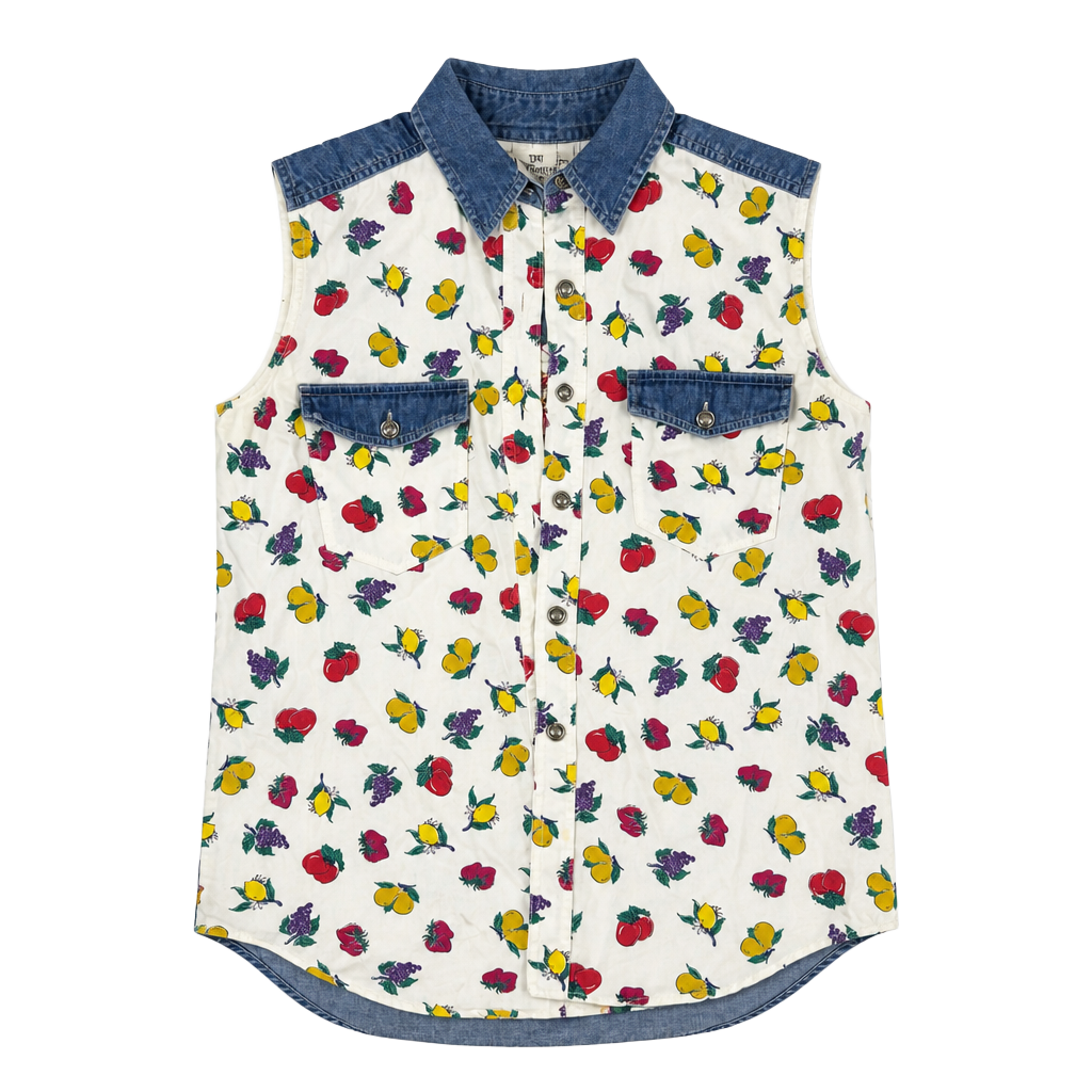 Vintage 90s The Disney Store Winnie the Pooh Fruit Stand Denim Vest 1