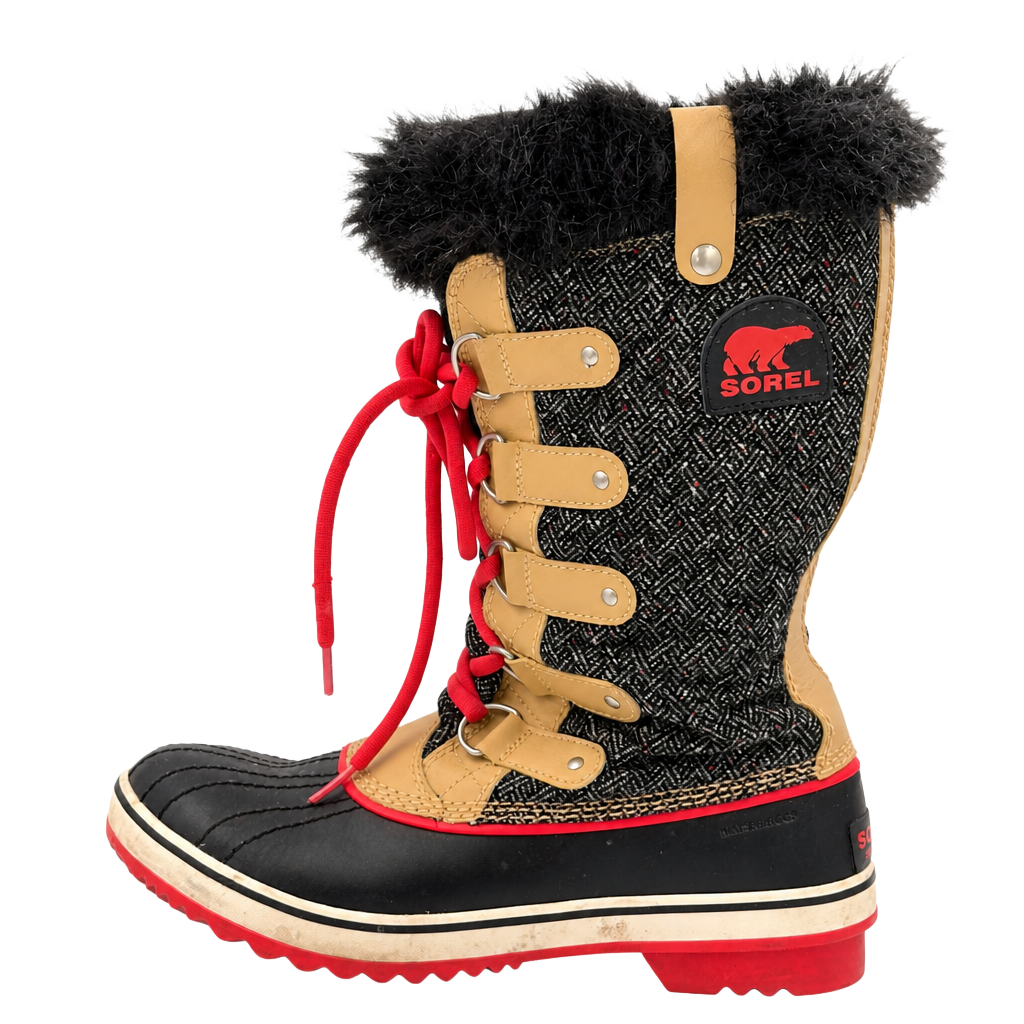Sorel Women's Tofino Herringbone Waterproof Winter Boots Black Red NL2012-373 1
