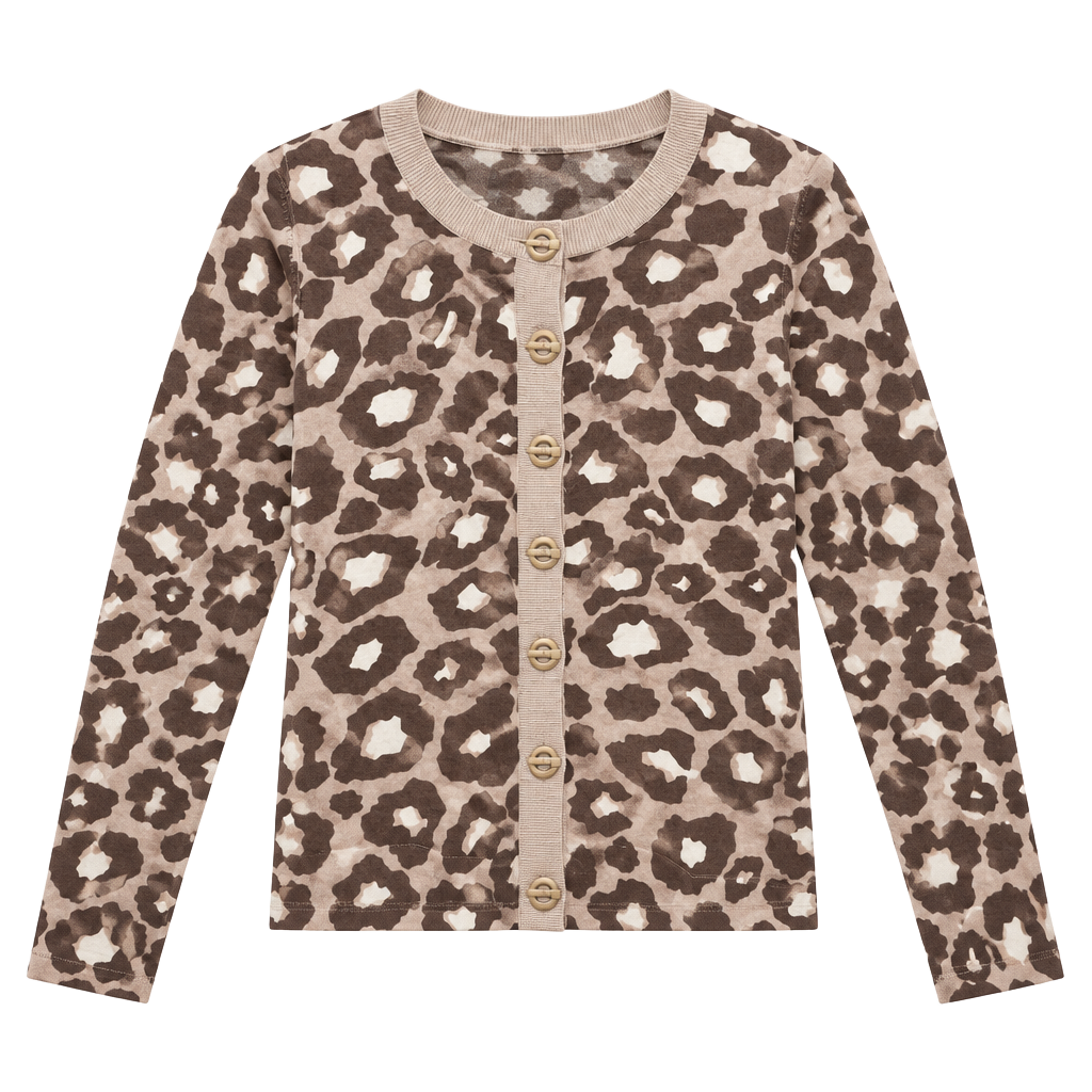 Boden Leopard Print Cardigan Size UK 8 Brown Beige Crew Neck 1