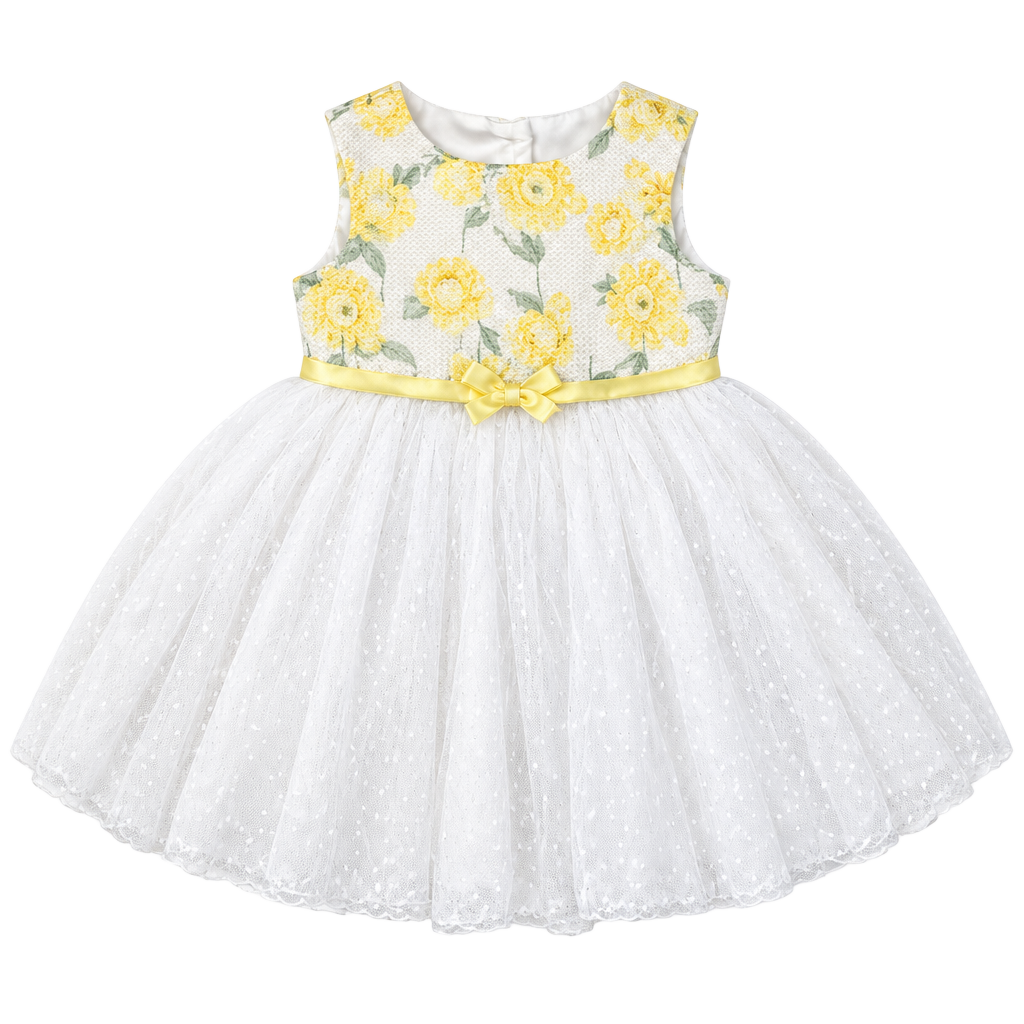 Nannette Baby Sunflower Dress Size 12M White Yellow Tulle 1