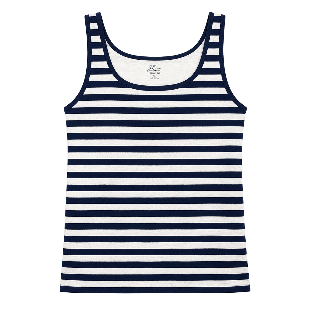 J.Crew Perfect Fit Tank Top Size L Navy White Striped Knit 1