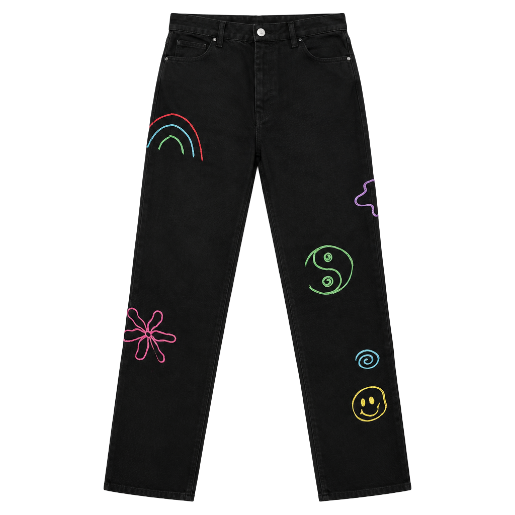 PacSun 90's Boyfriend Carpenter Jeans Size 22 Black Graphic Embroidered 1
