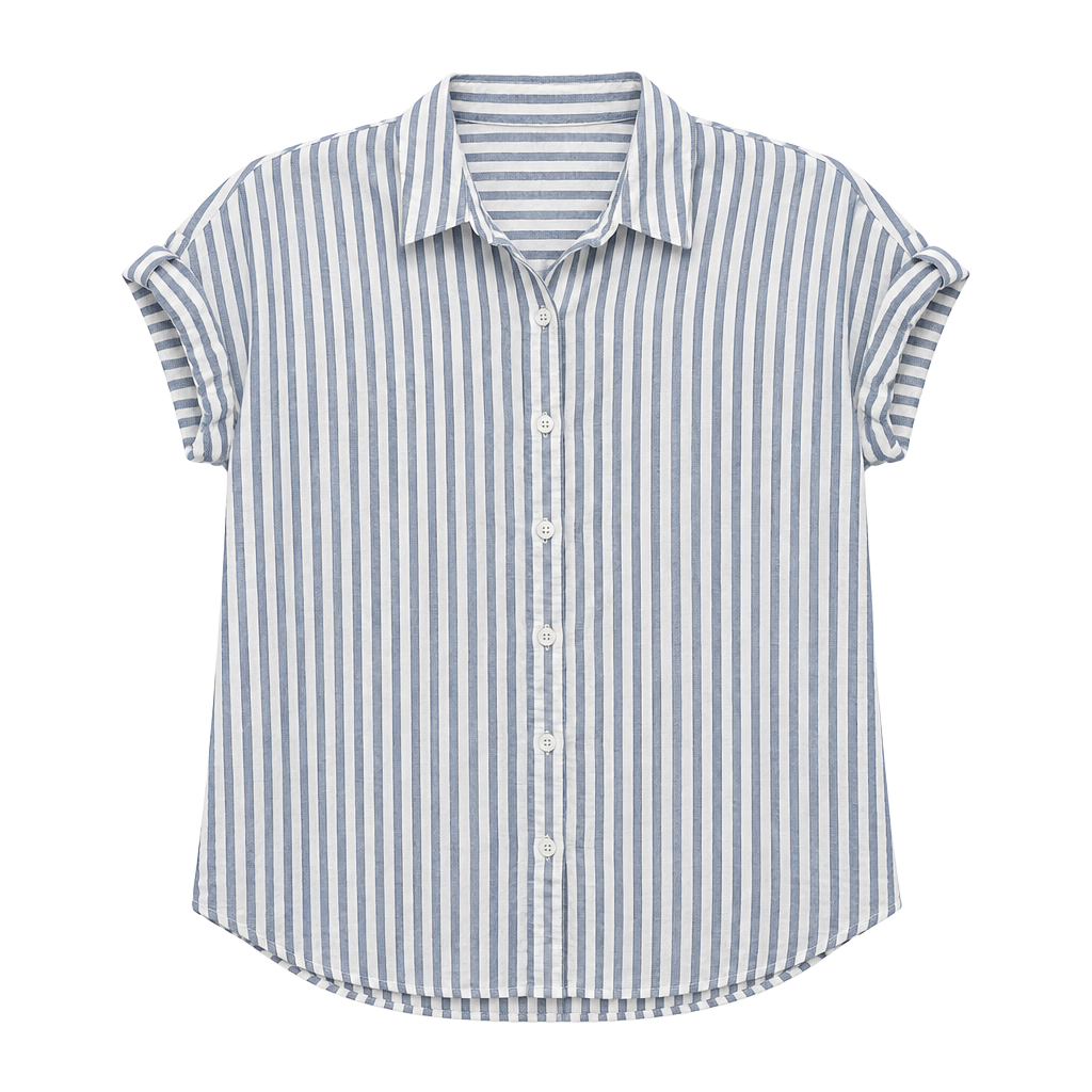Beachlunchlounge Button-Up Shirt Size L Blue White Stripe Short Sleeve 1