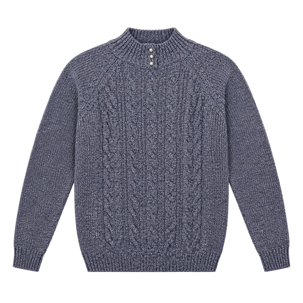 Jennifer Moore Cable Knit Sweater Size M Blue Pearl Buttons Mock Neck 1