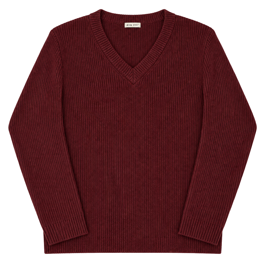 Ava & Viv V-Neck Sweater Size 2X Burgundy Ribbed Knit 1