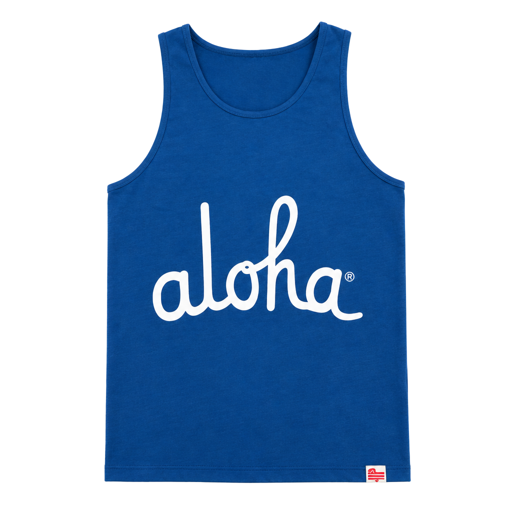Aloha Army Tank Top Size Large Blue Script Logo Hawaiian Flag 1