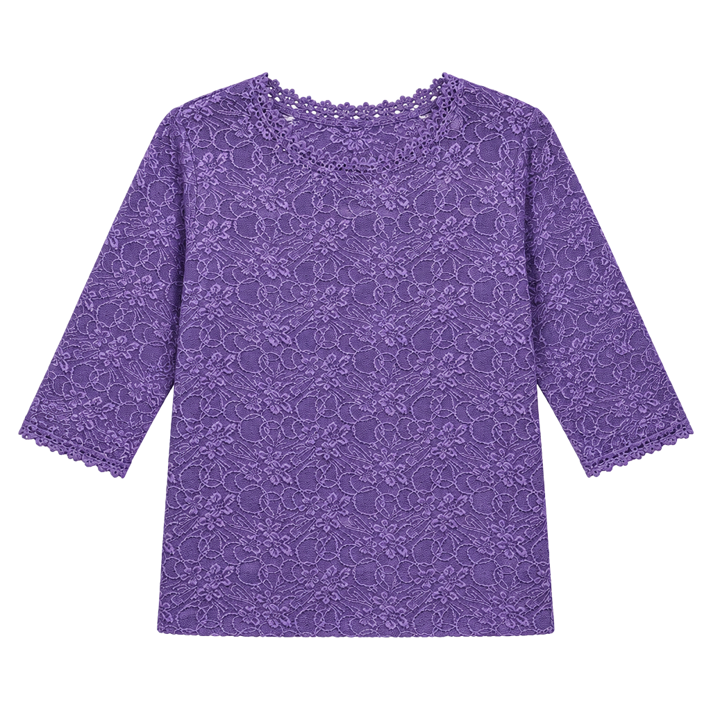 Serengeti Purple Floral Lace 3/4 Sleeve Tunic Size 1X Scalloped Neck 1