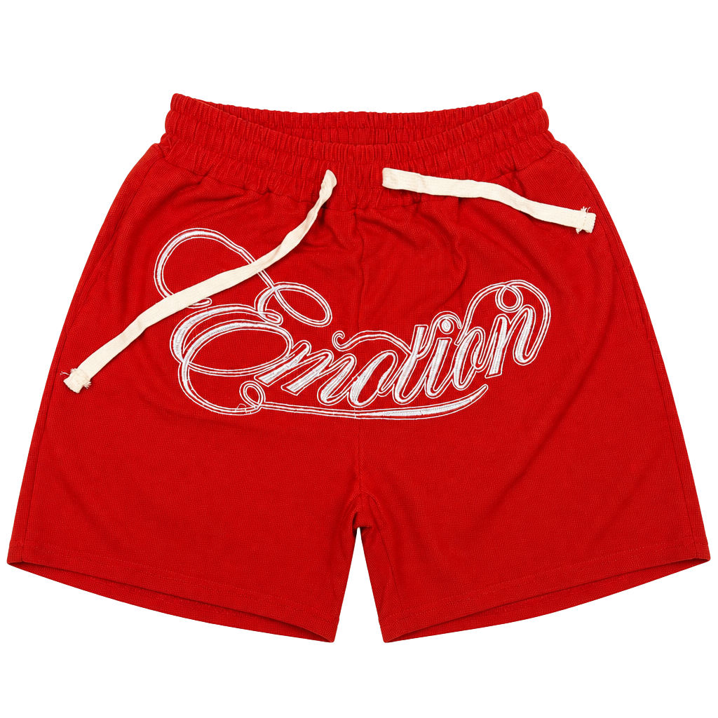 Mixed Emotion Waffle Knit Embroidered Shorts Red 1