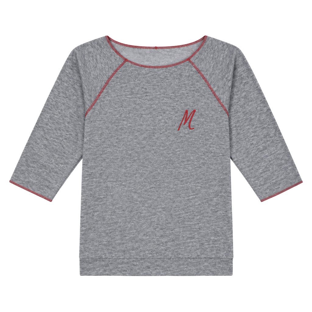 Vintage Grey Cropped Sweatshirt with Red Stitching and M Monogram 1