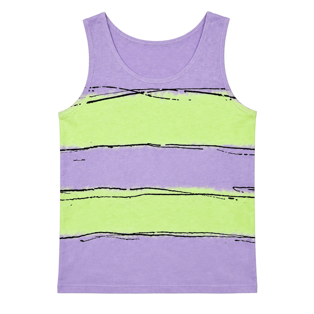Fruit of the Loom Tank Top Size L Purple Green Striped Vintage 1