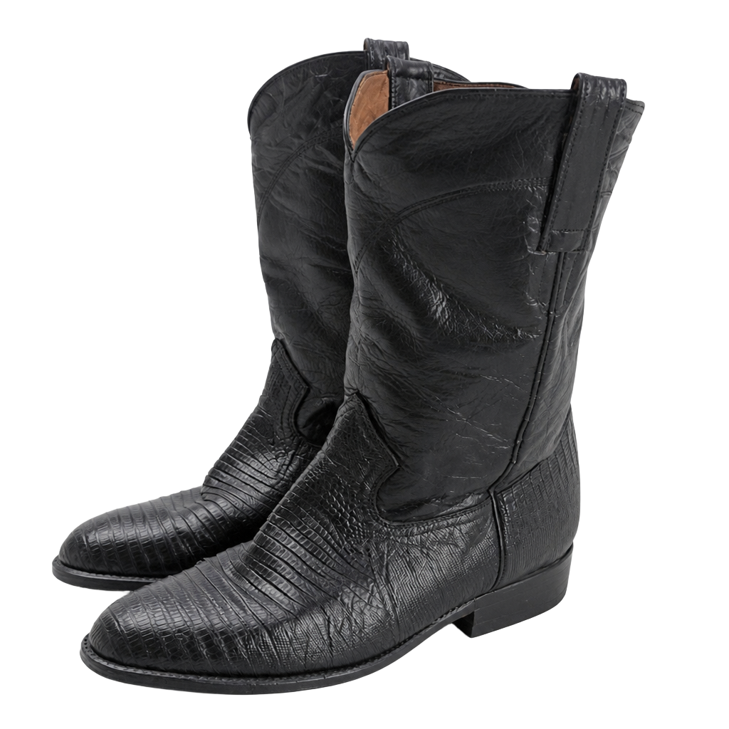vintage La Nacional black Teju lizard roper boots 1