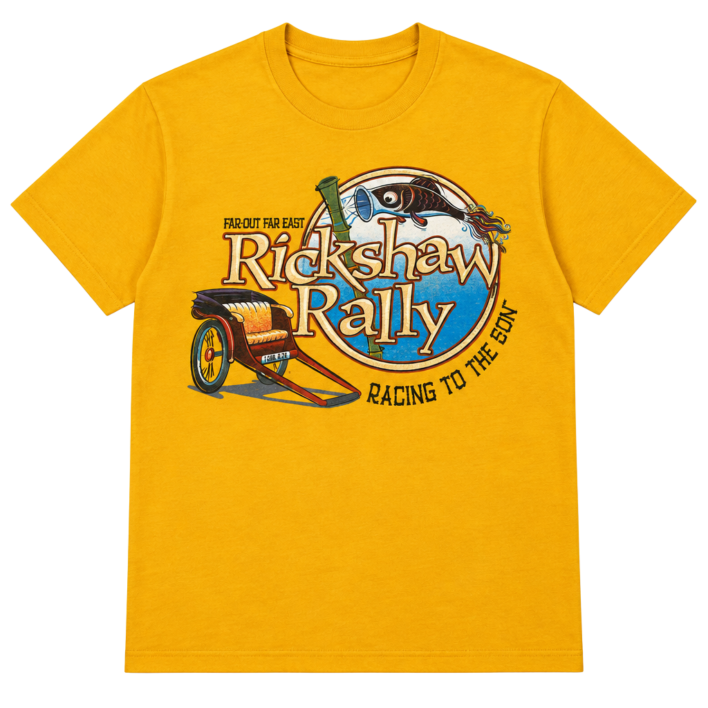 Fruit of the Loom Rickshaw Rally T-Shirt Size L Yellow Graphic Tee 1