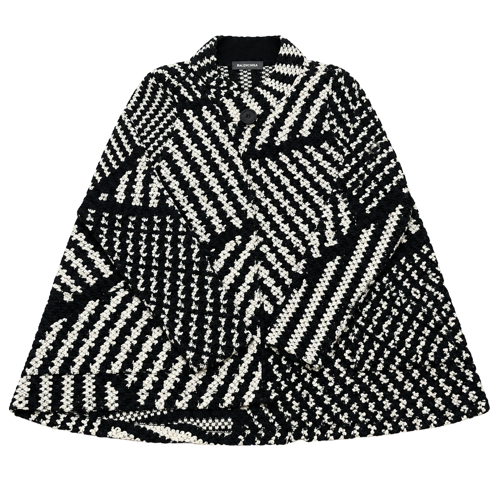 Alembika Cardigan Size 1 Black White Textured Knit Wool Blend 1
