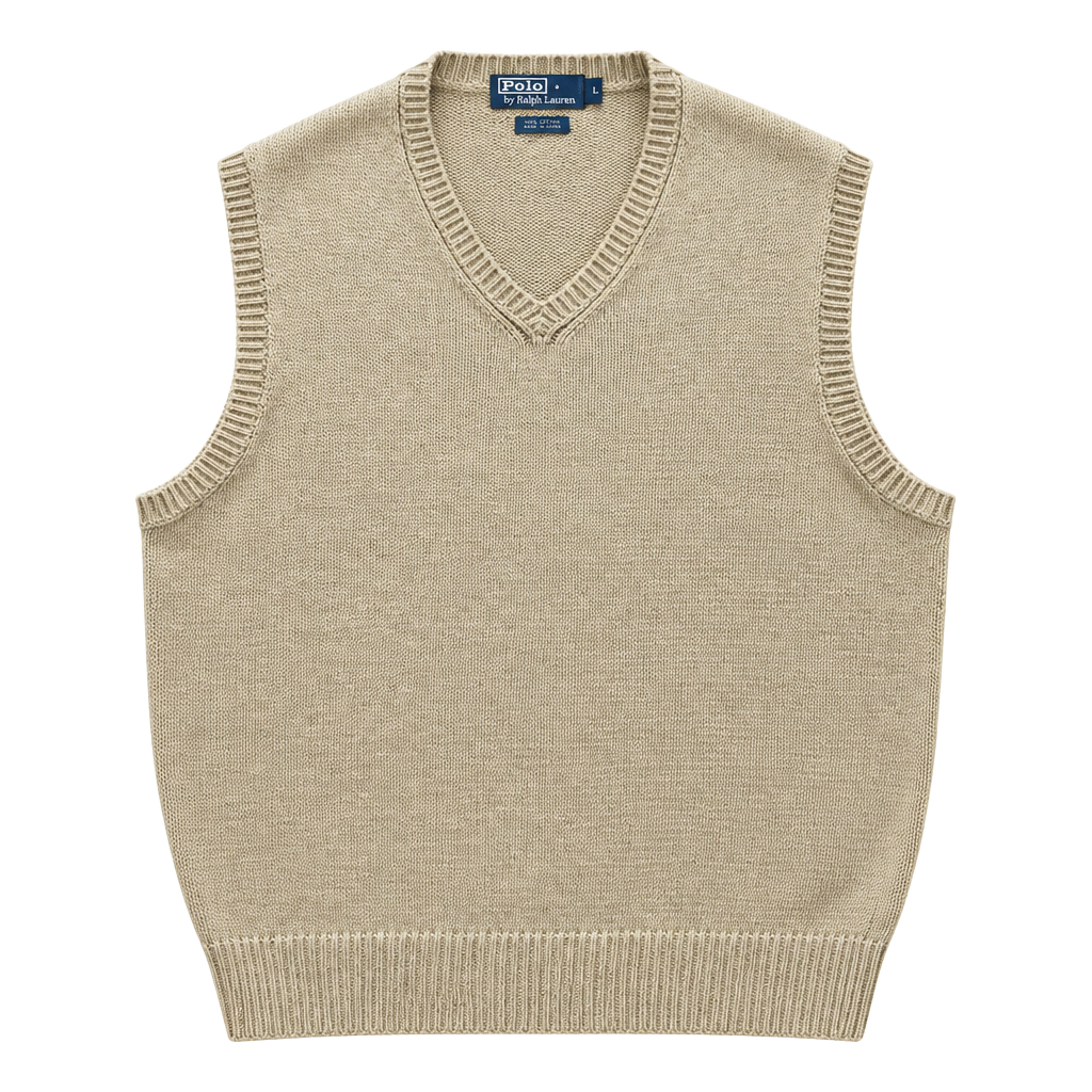 Polo By Ralph Lauren Sweater Vest Size L Tan Linen Cotton V-Neck 1