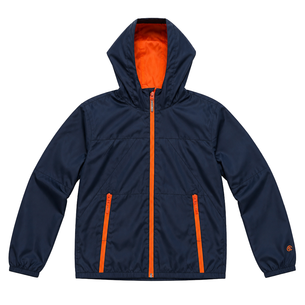 Champion Boys Rain Jacket M Blue Hooded Full Zip Kids Coat Lightweight 1