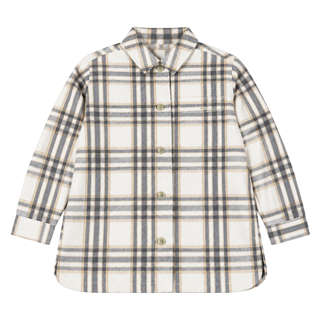 Old Navy Plaid Flannel Shirt Size L White Gray Tan 1