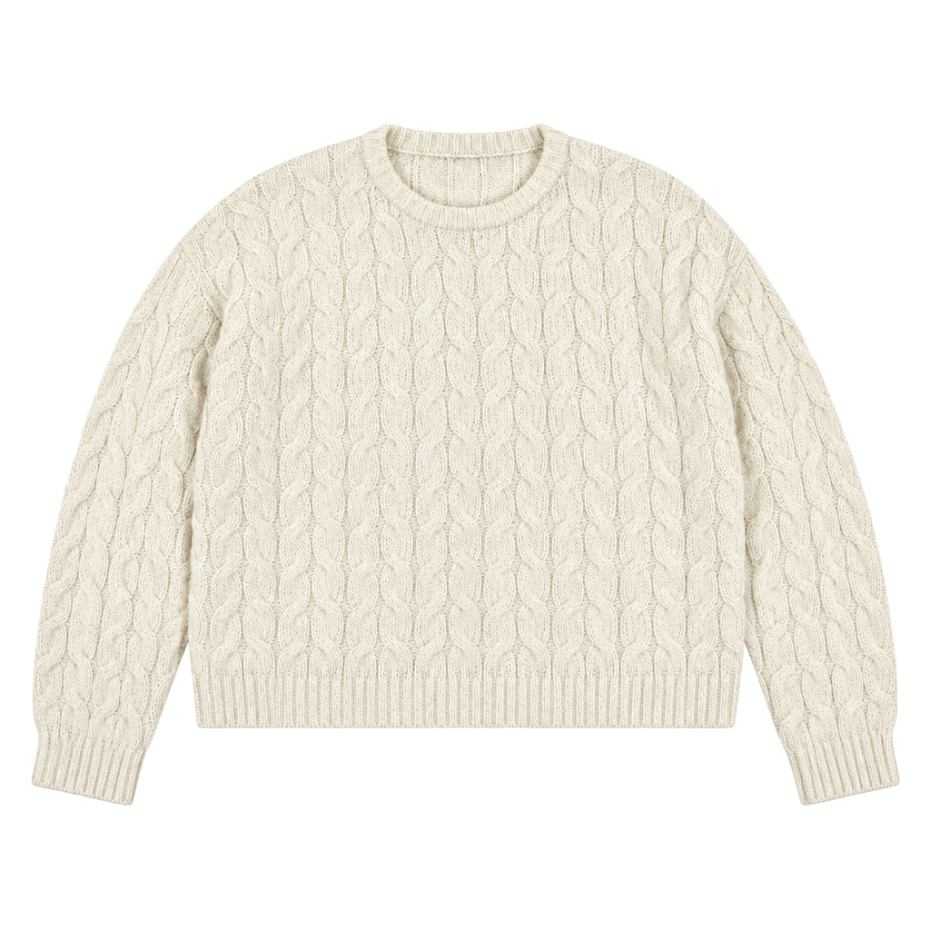 Moon & Madison Sweater Size L White Chenille Cable Knit Crewneck 1