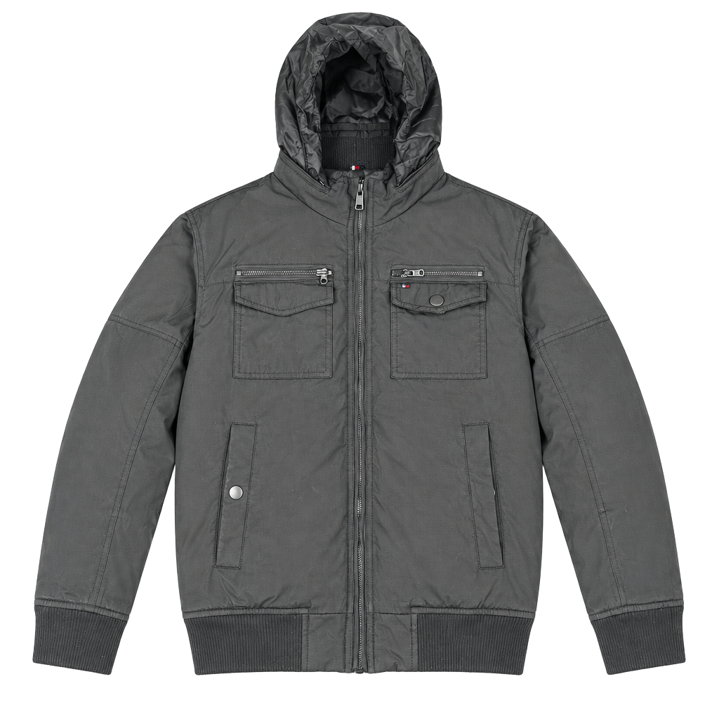 Tommy Hilfiger Bomber Jacket Size XL Black Hooded Full Zip Utility 1