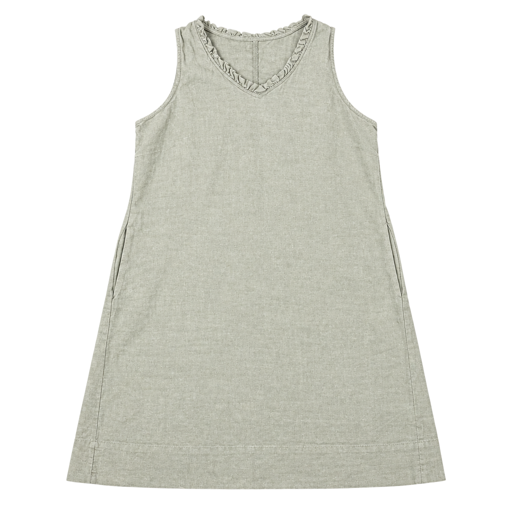 Briggs Linen Blend Dress Size S Green Sleeveless Ruffle V-Neck 1
