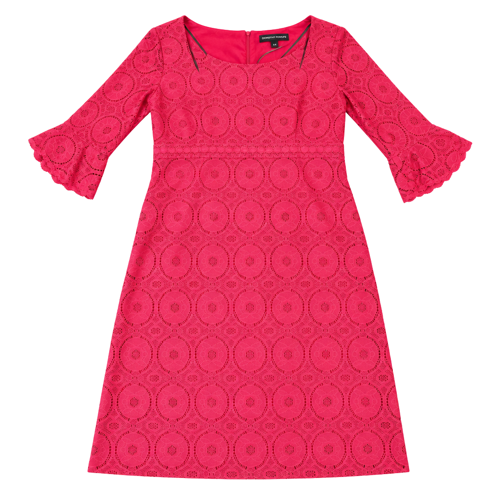 Chris McLaughlin Dress Size 14 Red Lace 3/4 Bell Sleeve 1