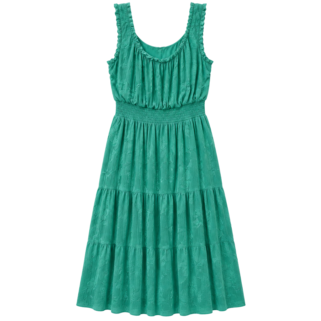 Torrid Smocked Waist Tiered Midi Dress Size 3X Aqua Green Crinkle Gauze 1