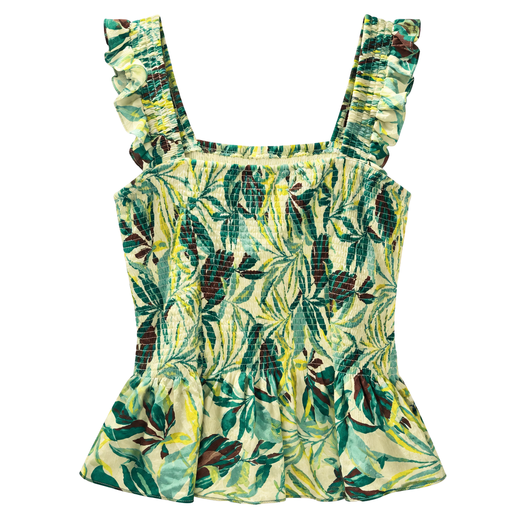 Torrid Peplum Tank Top Size 3 Green Tropical Smocked Ruffle 1