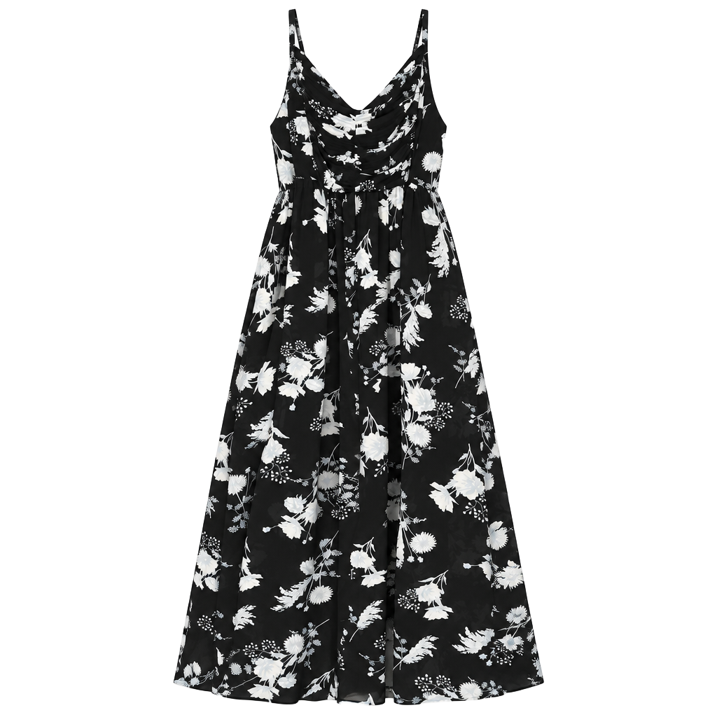 Torrid Maxi Dress Size 3 Black White Floral Chiffon Ruched 1
