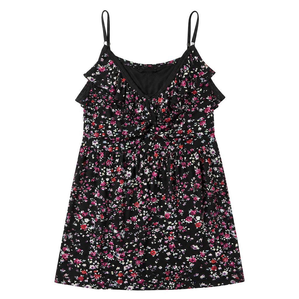 Torrid Floral Cami Top Size 0X Black Ruched Ruffle 1