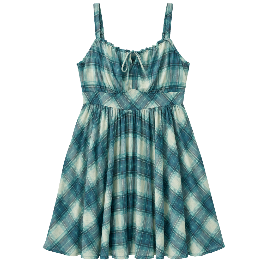 Torrid Plaid Mesh Cami Dress Size 3 Blue Green Shirred Bust Sundress 1