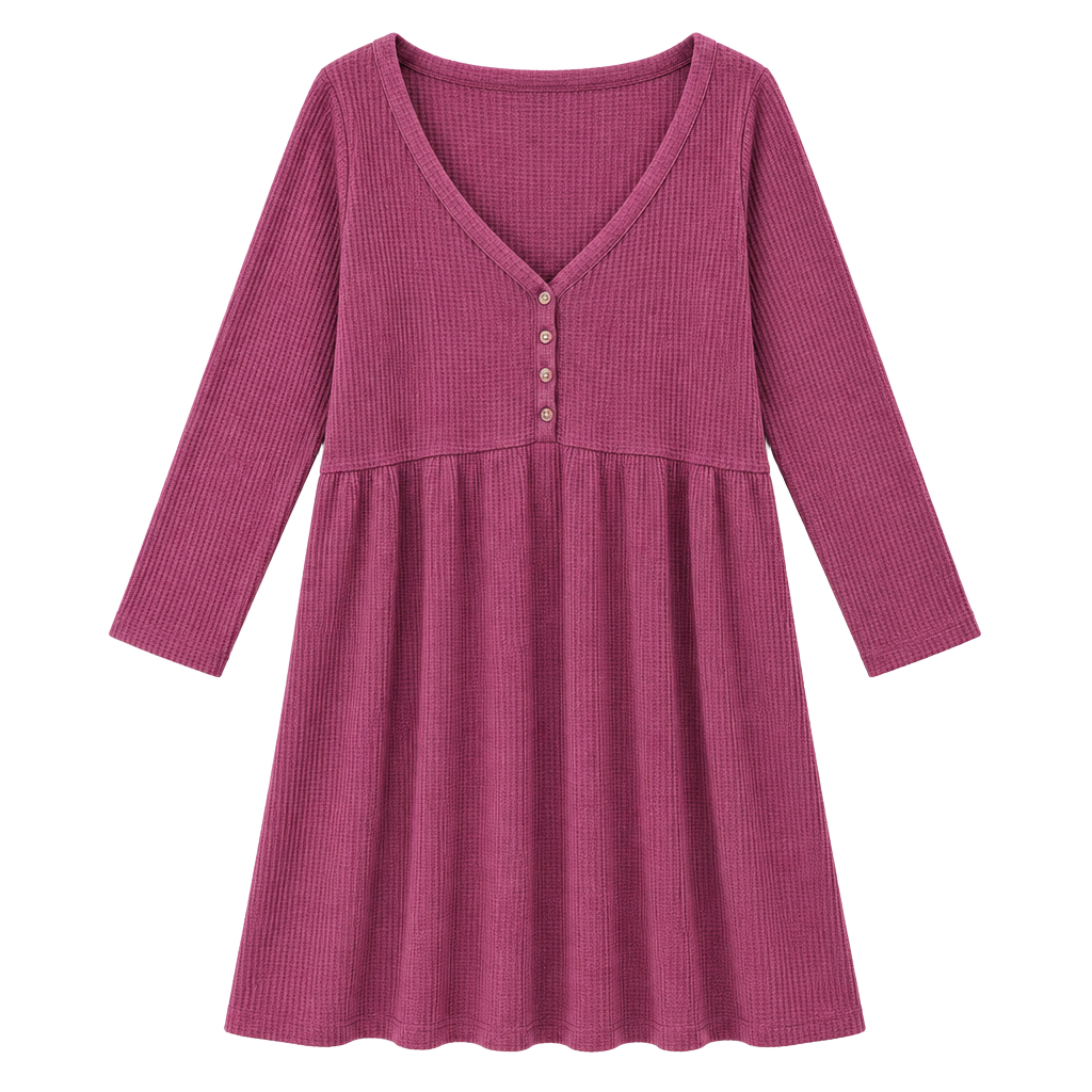 Terra & Sky Waffle Knit Babydoll Dress Size 3X (24W-26W) Purple Henley 1