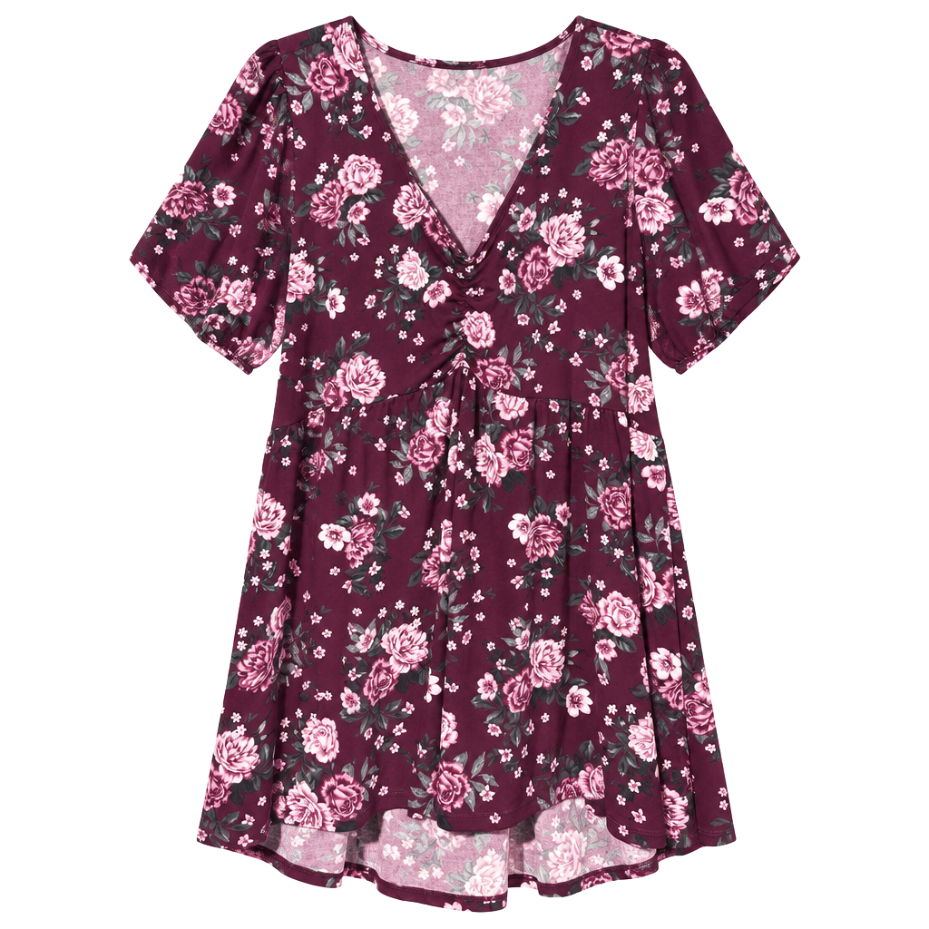 Torrid Floral V-Neck Blouse Size 3 Burgundy 1