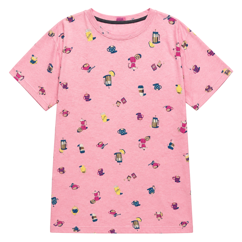 Joyspun Sleep Shirt Size 2X 3X Pink Coffee Print Nightshirt 1